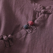 Buddha Stones Spring Vintage Diagonal Closure Frog Buttons Design Cotton Midi Dress - image 4
