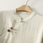 Buddha Stones Spring Vintage Diagonal Closure Frog Buttons Design Cotton Midi Dress - image 9