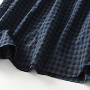 Buddha Stones Retro Contrasting Color Plaid Puff Sleeve Cotton Linen Midi Dress With Pockets - image 11