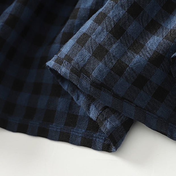 Buddha Stones Retro Contrasting Color Plaid Puff Sleeve Cotton Linen Midi Dress With Pockets - image 10