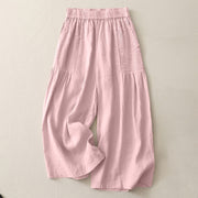 Buddha Stones Casual Plain Tucker Pleats Elastic Women's Polyester Wide Leg Pants With Pockets - MistyRose - US8-10，UK/AU12-14，EU40-42 (2XL) - image 1