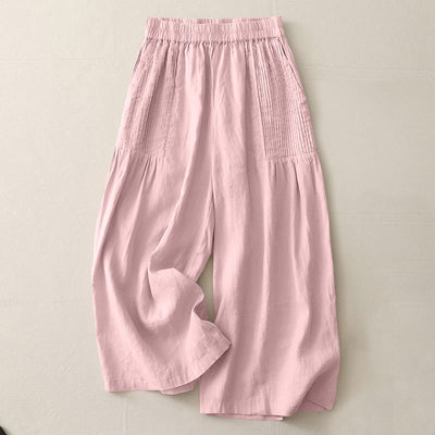 Buddha Stones Casual Plain Tucker Pleats Elastic Women's Polyester Wide Leg Pants With Pockets - MistyRose - US8-10，UK/AU12-14，EU40-42 (2XL) - image 1