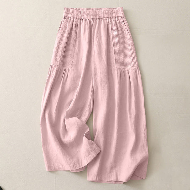 Buddha Stones Casual Plain Tucker Pleats Elastic Women's Polyester Wide Leg Pants With Pockets - MistyRose - US8-10，UK/AU12-14，EU40-42 (2XL) - image 1