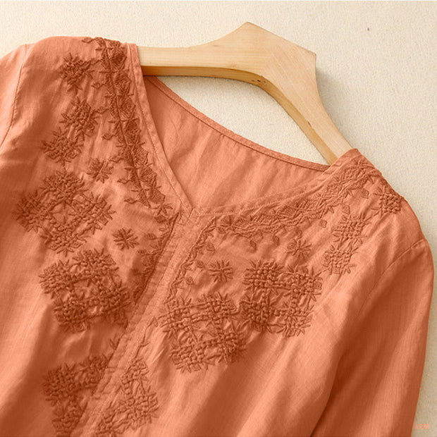 Buddha Stones V-Neck Lines Embroidery Women's Half Sleeve Shirt - image 11