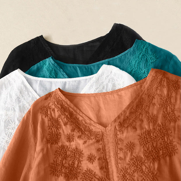 Buddha Stones V-Neck Lines Embroidery Women's Half Sleeve Shirt - image 21