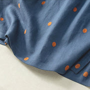 Buddha Stones Casual Dot Pattern Short Sleeve Lace-up Cotton Linen Women's Midi Dress With Pockets - image 4