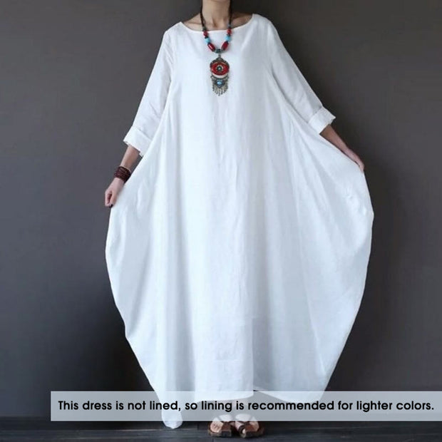 Buddha Stones Solid Color Three Quarter Sleeve Cotton Women's Maxi Dress - image 2