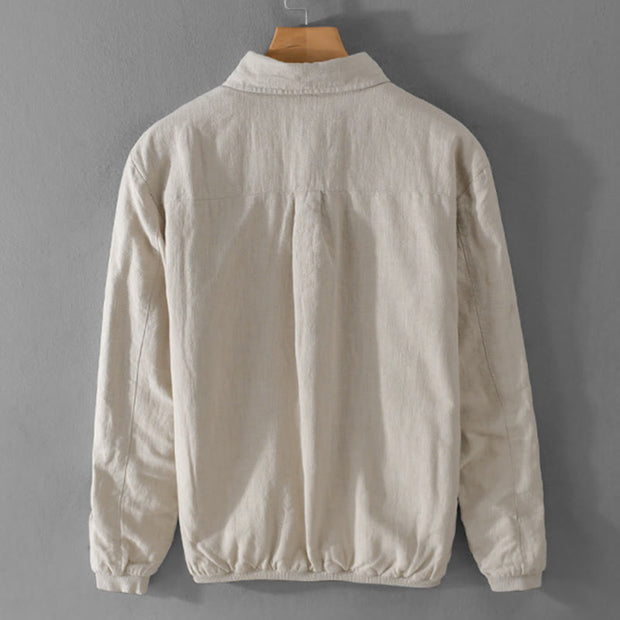 Buddha Stones Ribbed Long Sleeve Design Men's Cotton Linen Jacket Shirt With Pockets - image 2