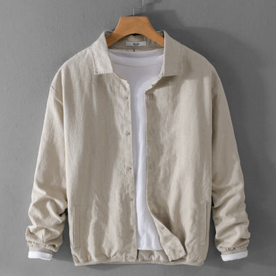 Buddha Stones Ribbed Long Sleeve Design Men's Cotton Linen Jacket Shirt With Pockets - Linen - US/UK/AU42，EU52 (3XL) - image 1
