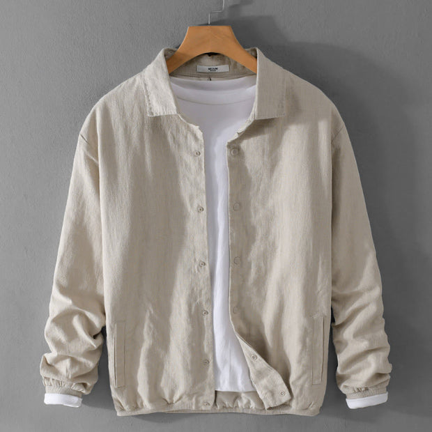 Buddha Stones Ribbed Long Sleeve Design Men's Cotton Linen Jacket Shirt With Pockets - Linen - US/UK/AU42，EU52 (3XL) - image 1