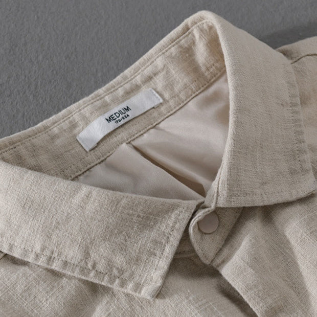 Buddha Stones Ribbed Long Sleeve Design Men's Cotton Linen Jacket Shirt With Pockets - image 3