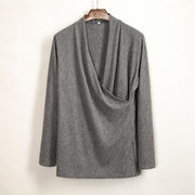 Buddha Stones Vintage Plain Irregular Collar Design Men's Cotton Jacket Shirt - Gray - US14，UK/AU18，EU46 (4XL) - image 3