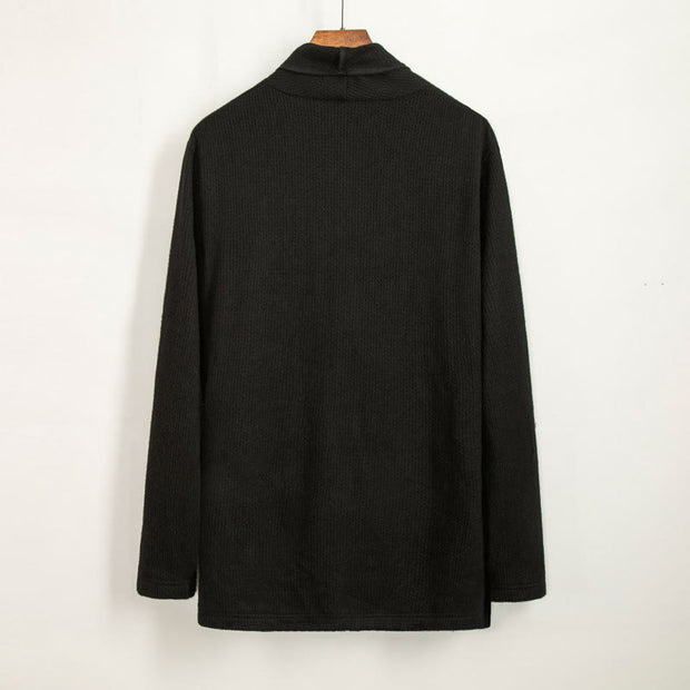 Buddha Stones Vintage Plain Irregular Collar Design Men's Cotton Jacket Shirt - image 2