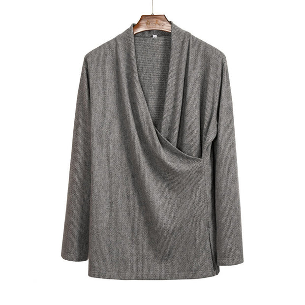 Buddha Stones Vintage Plain Irregular Collar Design Men's Cotton Jacket Shirt - image 9