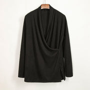 Buddha Stones Vintage Plain Irregular Collar Design Men's Cotton Jacket Shirt - Black - US14，UK/AU18，EU46 (4XL) - image 1