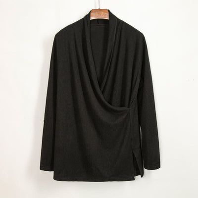 Buddha Stones Vintage Plain Irregular Collar Design Men's Cotton Jacket Shirt - Black - US14，UK/AU18，EU46 (4XL) - image 1