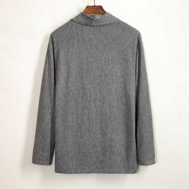Buddha Stones Vintage Plain Irregular Collar Design Men's Cotton Jacket Shirt - image 4