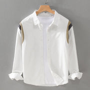 Buddha Stones Spring Patchwork Design Long Sleeve Cotton Men Shirt Clothing - White - US/UK/AU42，EU52 (3XL) - image 1