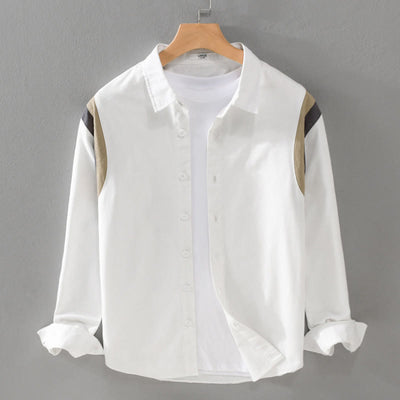 Buddha Stones Spring Patchwork Design Long Sleeve Cotton Men Shirt Clothing - White - US/UK/AU42，EU52 (3XL) - image 1