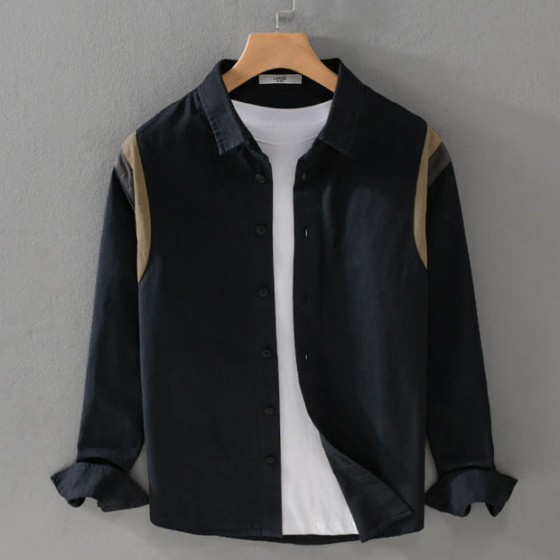 Buddha Stones Spring Casual Patchwork Design Long Sleeve Men Cotton Shirt Clothing - Black - US/UK/AU42，EU52 (3XL) - image 8