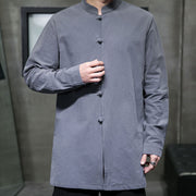 Buddha Stones Simple Tang Suit Plain Chinese Frog-Button Design Men's Cotton Jacket Shirt - image 6