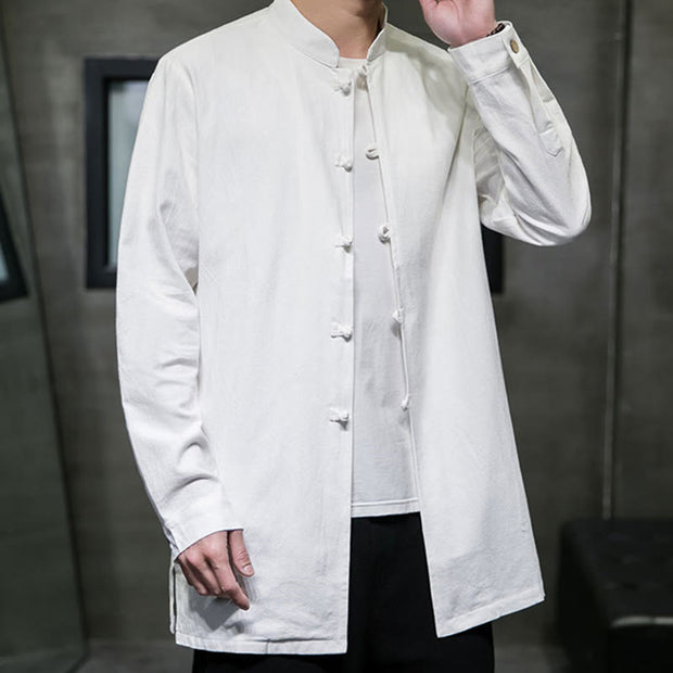 Buddha Stones Simple Tang Suit Plain Chinese Frog-Button Design Men's Cotton Jacket Shirt - image 20