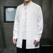 Buddha Stones Simple Tang Suit Plain Chinese Frog-Button Design Men's Cotton Jacket Shirt - White - US/UK/AU46，EU56 (5XL) - image 12