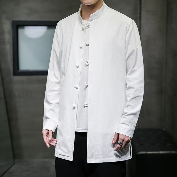 Buddha Stones Simple Tang Suit Plain Chinese Frog-Button Design Men's Cotton Jacket Shirt - White - US/UK/AU46，EU56 (5XL) - image 12