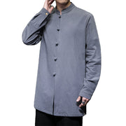 Buddha Stones Simple Tang Suit Plain Chinese Frog-Button Design Men's Cotton Jacket Shirt - image 11