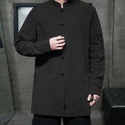 Buddha Stones Simple Tang Suit Plain Chinese Frog-Button Design Men's Cotton Jacket Shirt - image 26