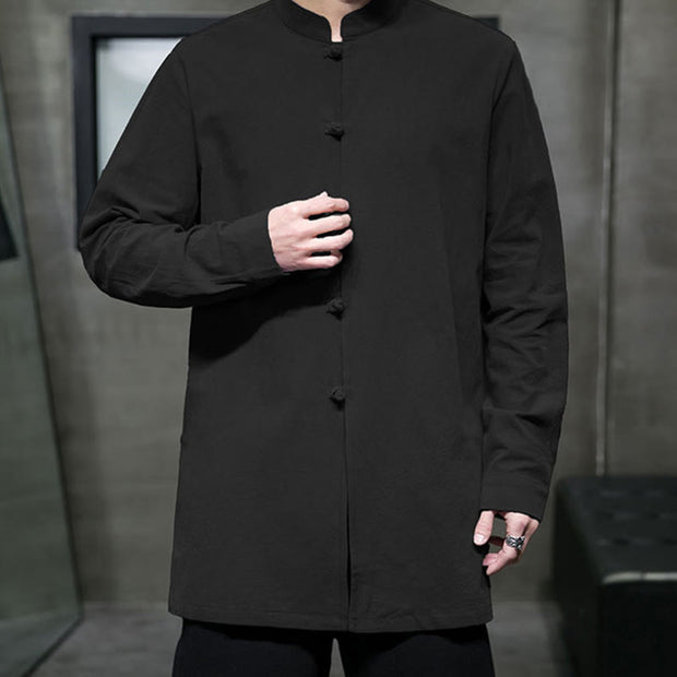 Buddha Stones Simple Tang Suit Plain Chinese Frog-Button Design Men's Cotton Jacket Shirt - image 26