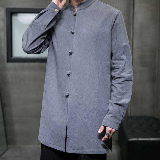 Buddha Stones Simple Tang Suit Plain Chinese Frog-Button Design Men's Cotton Jacket Shirt - image 5