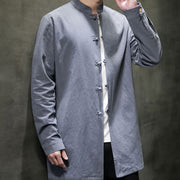 Buddha Stones Simple Tang Suit Plain Chinese Frog-Button Design Men's Cotton Jacket Shirt - image 4
