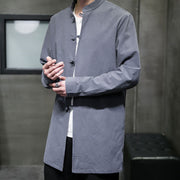 Buddha Stones Simple Tang Suit Plain Chinese Frog-Button Design Men's Cotton Jacket Shirt - image 9