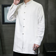 Buddha Stones Simple Tang Suit Plain Chinese Frog-Button Design Men's Cotton Jacket Shirt - image 19