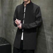 Buddha Stones Simple Tang Suit Plain Chinese Frog-Button Design Men's Cotton Jacket Shirt - Black - US/UK/AU46，EU56 (5XL) - image 24