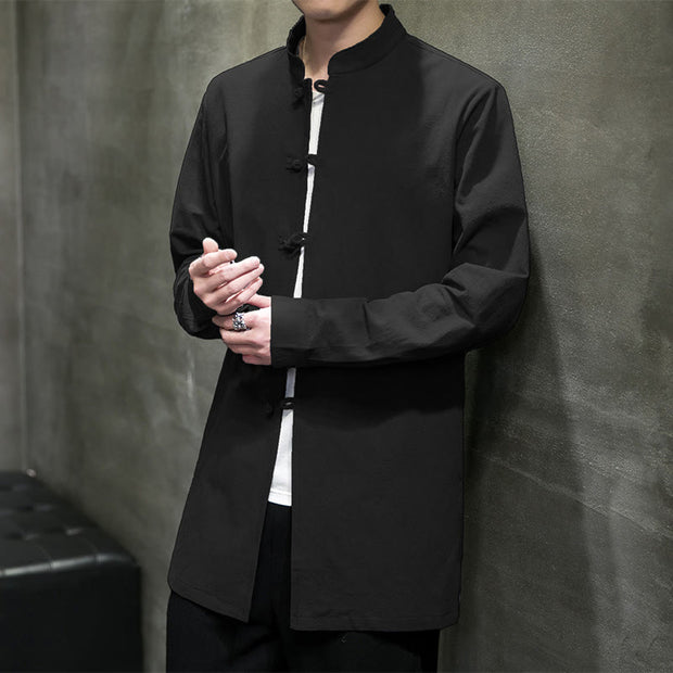 Buddha Stones Simple Tang Suit Plain Chinese Frog-Button Design Men's Cotton Jacket Shirt - Black - US/UK/AU46，EU56 (5XL) - image 24