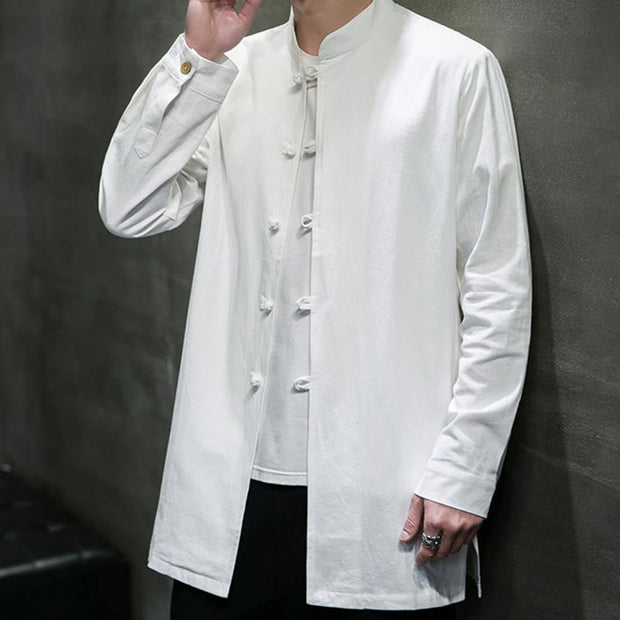 Buddha Stones Simple Tang Suit Plain Chinese Frog-Button Design Men's Cotton Jacket Shirt - image 17