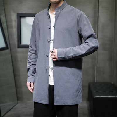 Buddha Stones Simple Tang Suit Plain Chinese Frog-Button Design Men's Cotton Jacket Shirt - LightSteelBlue - US/UK/AU46，EU56 (5XL) - image 1