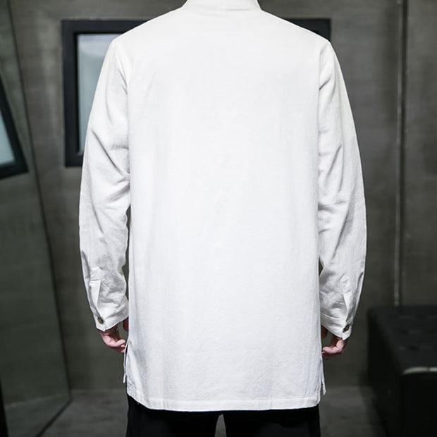 Buddha Stones Simple Tang Suit Plain Chinese Frog-Button Design Men's Cotton Jacket Shirt - image 15