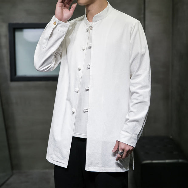 Buddha Stones Simple Tang Suit Plain Chinese Frog-Button Design Men's Cotton Jacket Shirt - image 13