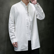 Buddha Stones Simple Tang Suit Plain Chinese Frog-Button Design Men's Cotton Jacket Shirt - image 18