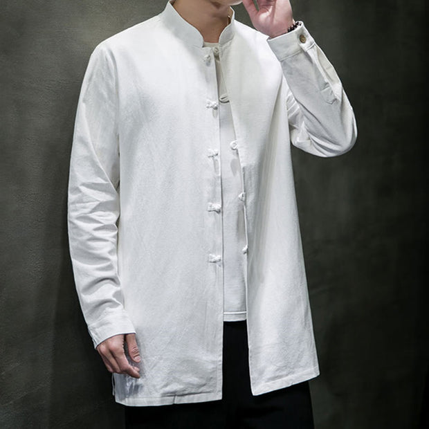 Buddha Stones Simple Tang Suit Plain Chinese Frog-Button Design Men's Cotton Jacket Shirt - image 18