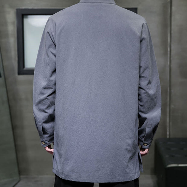 Buddha Stones Simple Tang Suit Plain Chinese Frog-Button Design Men's Cotton Jacket Shirt - image 7