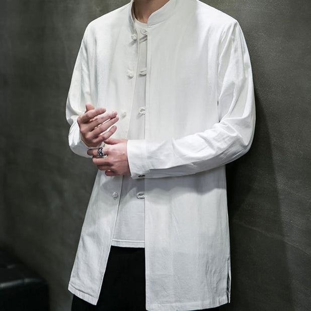 Buddha Stones Simple Tang Suit Plain Chinese Frog-Button Design Men's Cotton Jacket Shirt - image 16