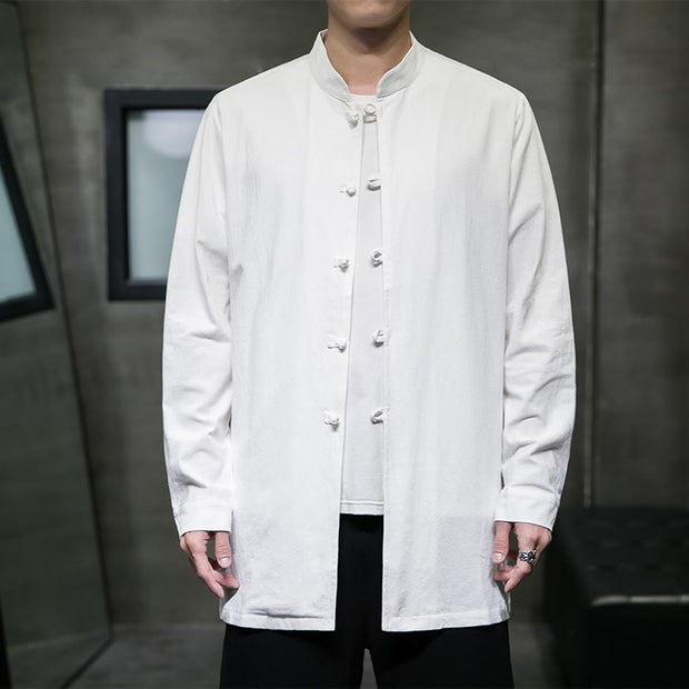 Buddha Stones Simple Tang Suit Plain Chinese Frog-Button Design Men's Cotton Jacket Shirt - image 14