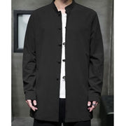 Buddha Stones Simple Tang Suit Plain Chinese Frog-Button Design Men's Cotton Jacket Shirt - image 28