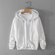 Buddha Stones Ribbed Hem Design Hoodie Men's Cotton Linen Jacket Shirt With Pockets - White - US/UK/AU42，EU52 (3XL) - image 16
