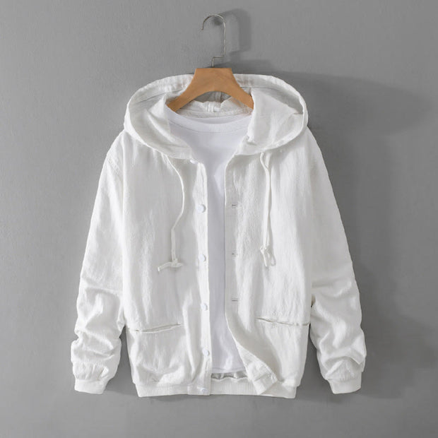 Buddha Stones Ribbed Hem Design Hoodie Men's Cotton Linen Jacket Shirt With Pockets - White - US/UK/AU42，EU52 (3XL) - image 16