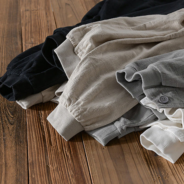 Buddha Stones Ribbed Hem Design Hoodie Men's Cotton Linen Jacket Shirt With Pockets - image 24